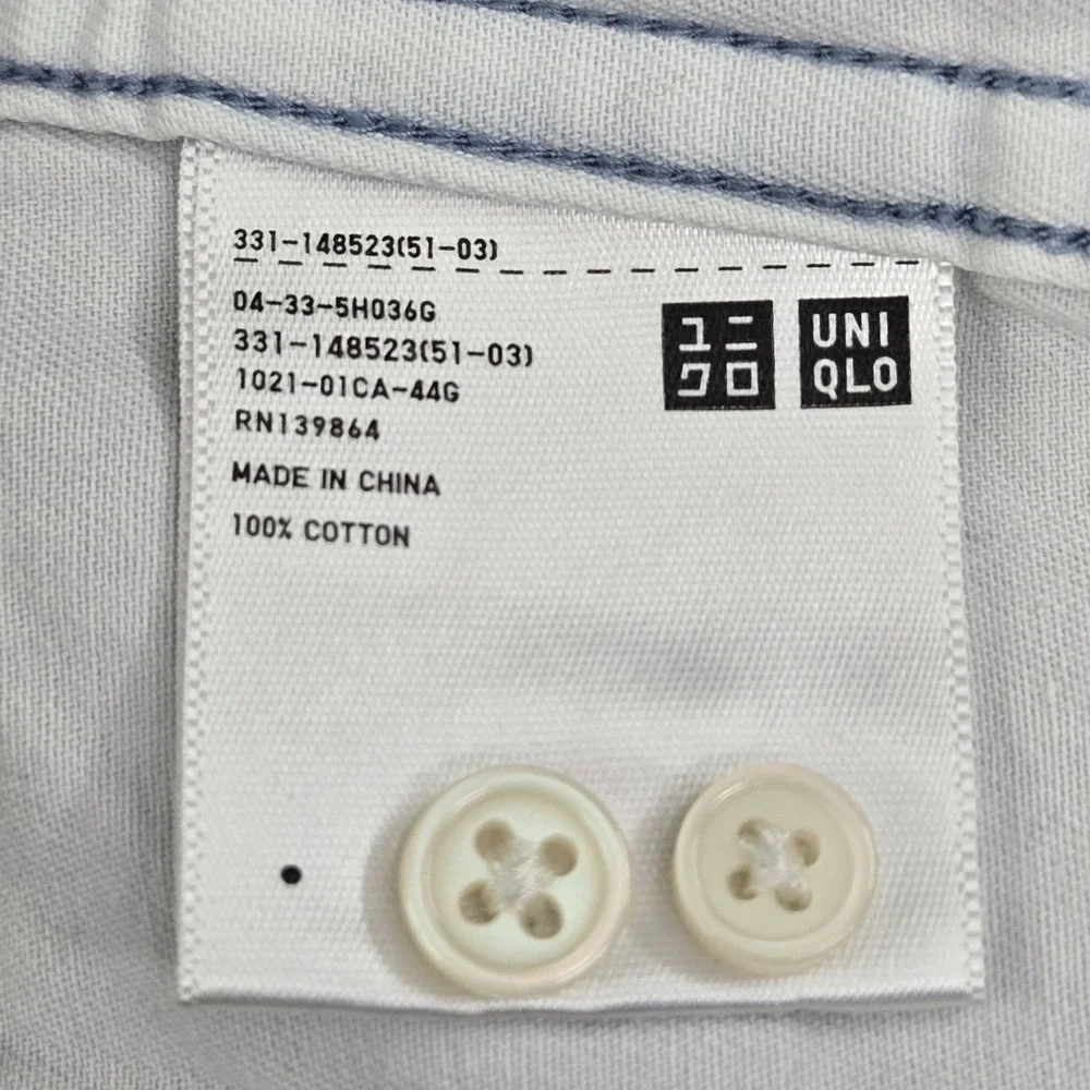 UNIQLO Men Button Up Shirt M Blue‎ Denim Colorblock Ombre Long Sleeve